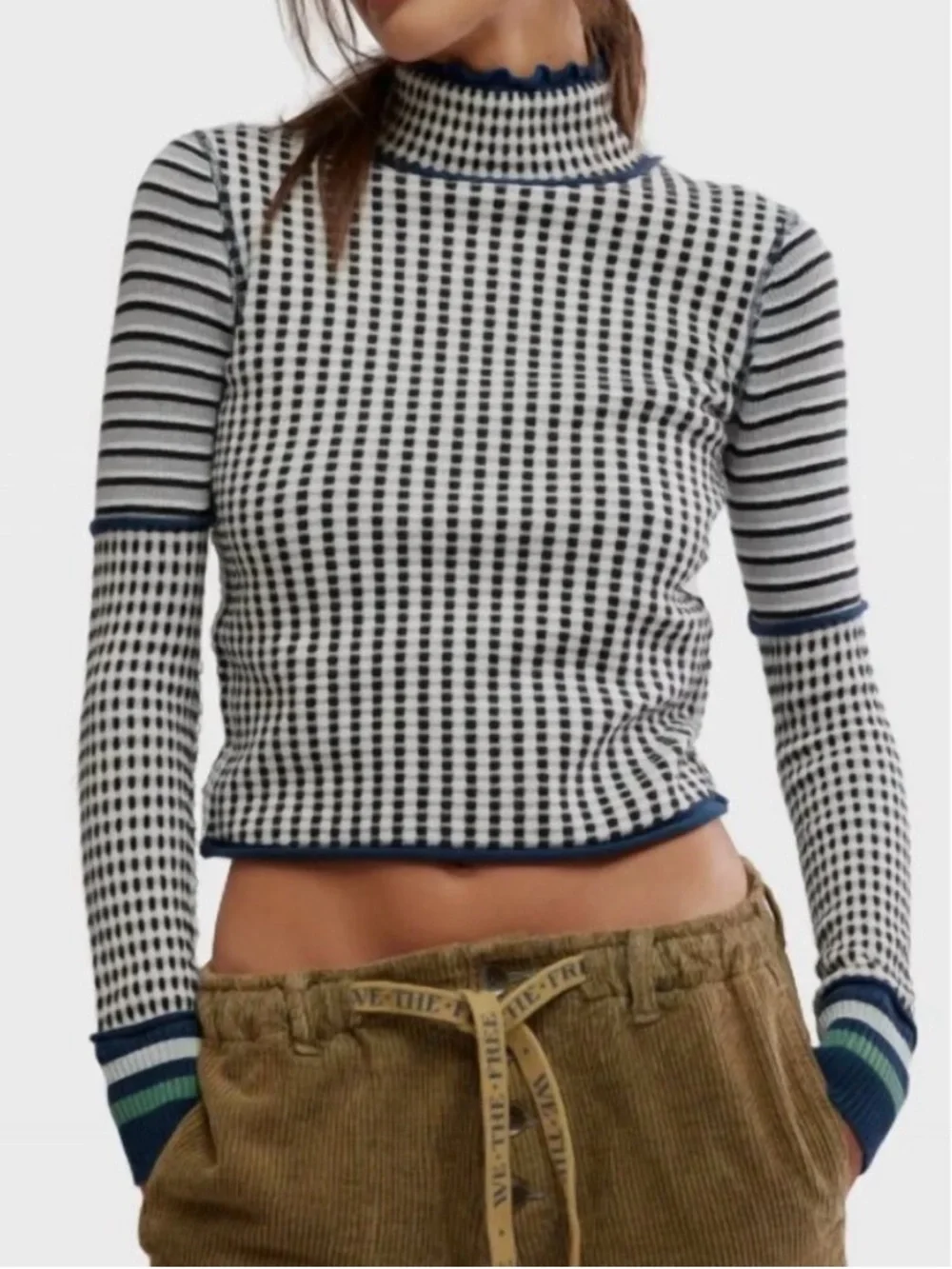 Free People We The Free People Gamer Cuff Crop Mixed Sweater Sz S 🧡🎀